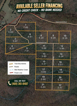 tract layout map for Autumnwood Tract 7, 7.46 acres for sale in Fulton County, Arkansas