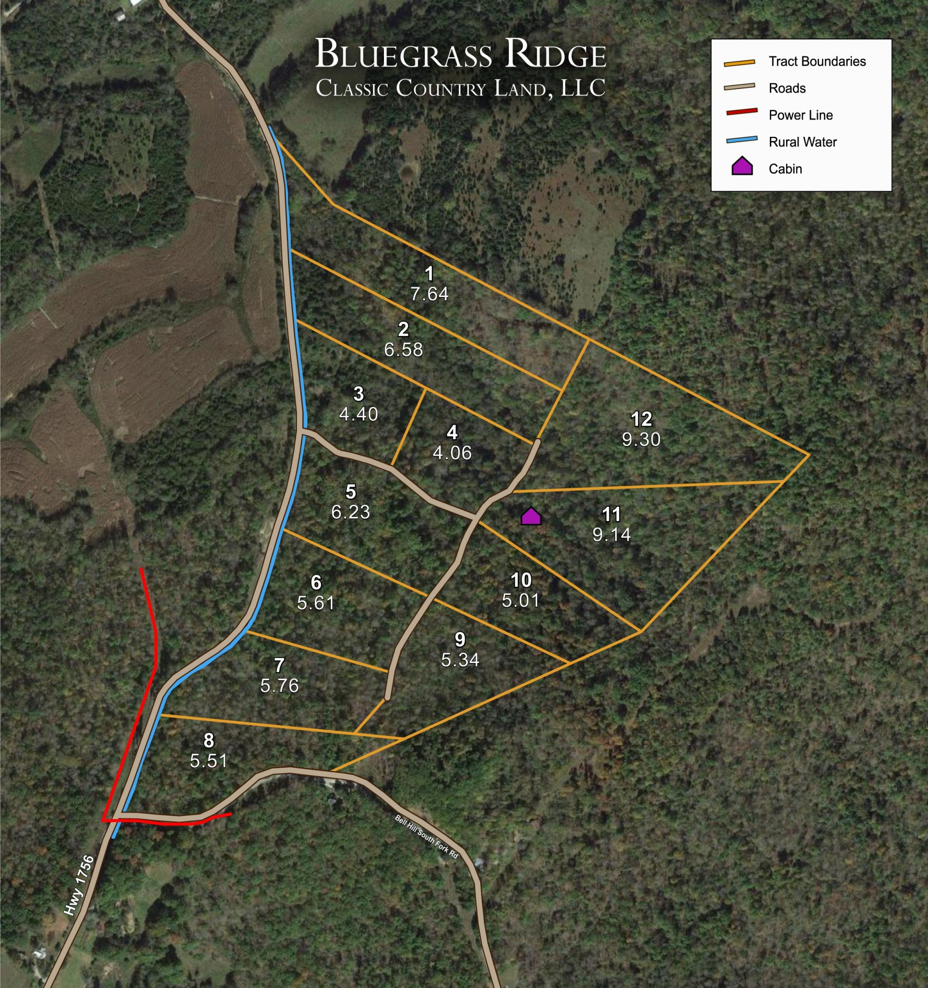 Plat map for Blue Grass Ridge in Wayne County, Kentucky