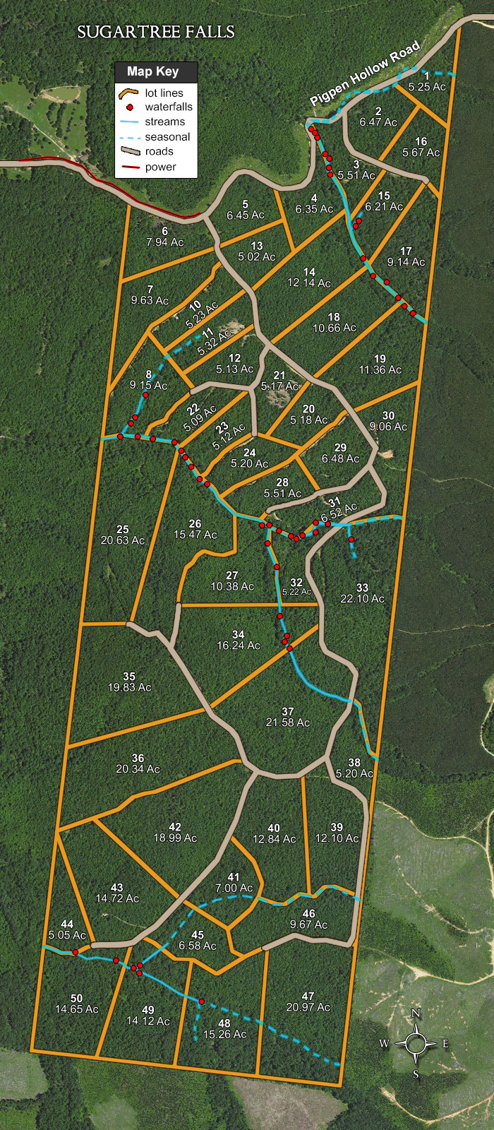 Plat map for Sugartree Falls in Wayne County, Tennessee