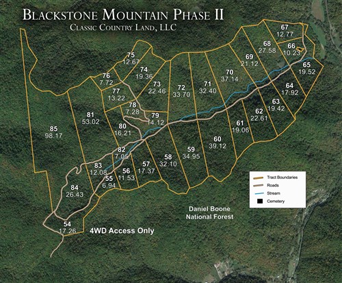 Tract layout map for Blackstone Mountain Phase II Tract 59 in Clay County, Kentucky