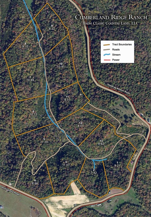 Tract layout map for Cumberland Ridge Ranch Tract 10 in Cumberland County, Kentucky