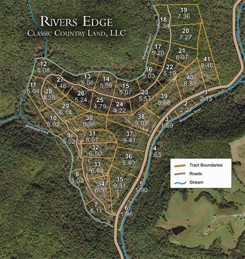 Tract layout map for Rivers Edge Tract 19 in Jackson County, Kentucky