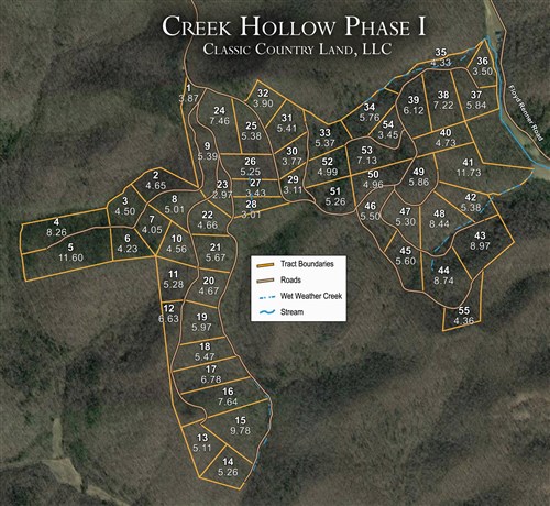 Tract layout map for Creek Hollow Phase I Tract 9 in Rockcastle County, Kentucky