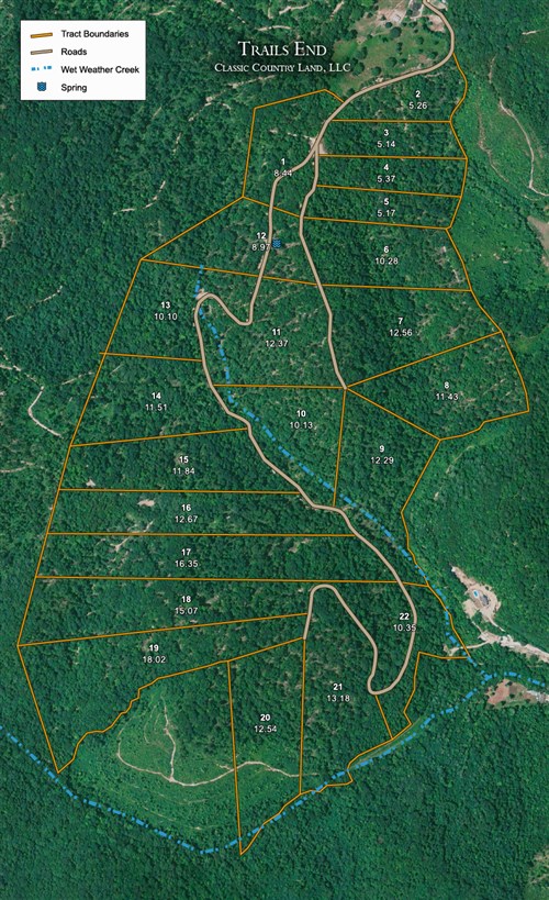 Tract layout map for Trails End Tract 20 in Rockcastle County, Kentucky