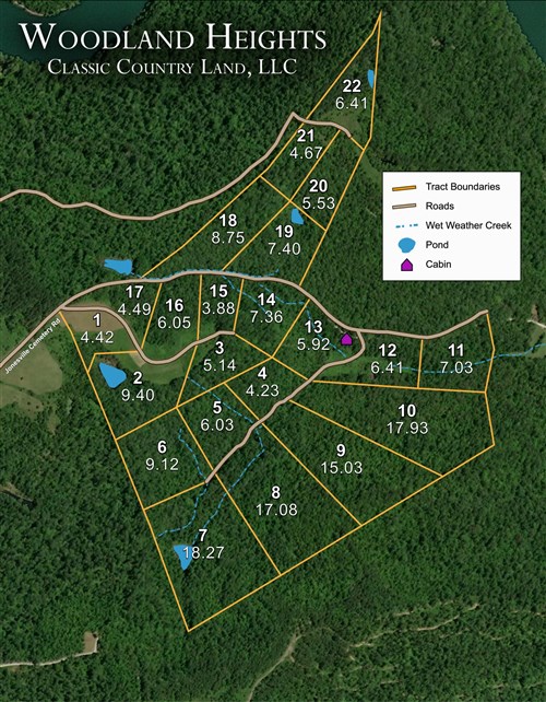 Tract layout map for Woodland Heights Tract 14 in Wayne County, Kentucky