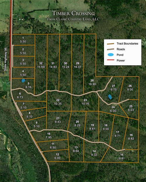 Tract layout map for Timber Crossing Tract 29 in Douglas County, Missouri