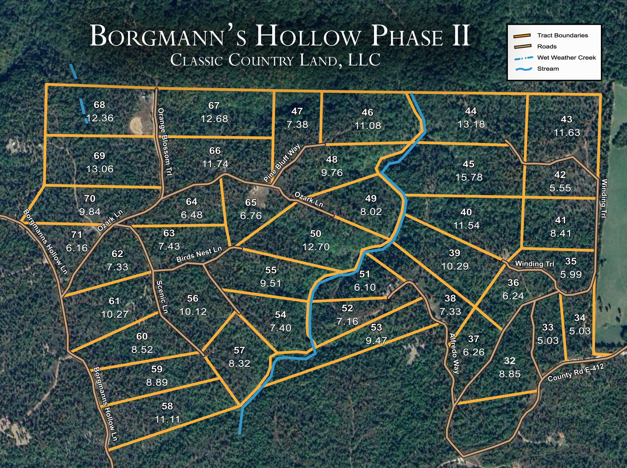 Plat map for Borgmanns Hollow Phase II in Shannon County, Missouri