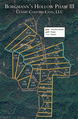 tract layout map for Borgmanns Hollow Phase III Tract 78, 8.39 acres for sale in Shannon County, Missouri