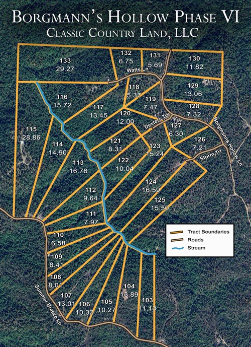 Tract layout map for Borgmanns Hollow Phase IV Tract 133 in Shannon County, Missouri