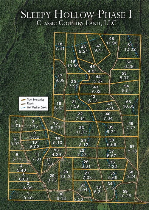 Tract layout map for Sleepy Hollow Phase I Tract 53 in Texas County, Missouri