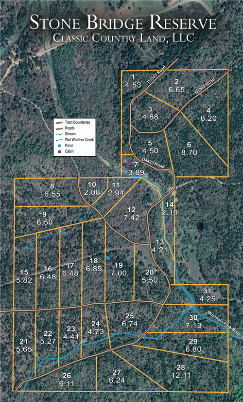 Tract layout map for Stone Bridge Reserve Tract 30 in LatimerHaskell County, Oklahoma