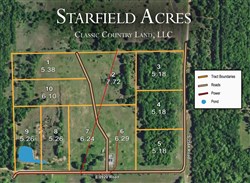 tract layout map for Starfield Acres Tract 1, 5.38 acres for sale in Lincoln County, Oklahoma
