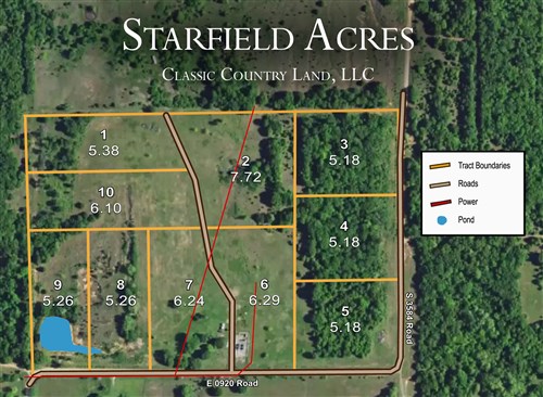 Tract layout map for Starfield Acres Tract 10 in Lincoln County, Oklahoma