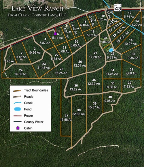 Tract layout map for Lake View Ranch Tract 13 in Pushmataha County, Oklahoma