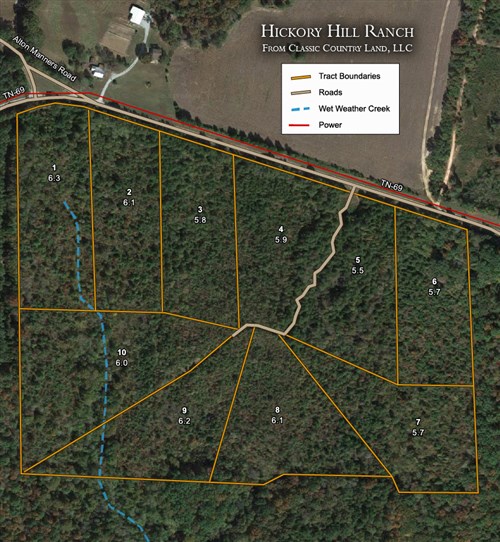 Tract layout map for Hickory Hill Ranch Tract 10 in Decatur County, Tennessee