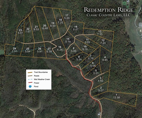 Tract layout map for Redemption Ridge Tract 12 in Wayne County, Tennessee