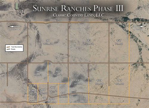 Tract layout map for Sunrise Ranches Phase III Tract 141 in Hudspeth County, Texas