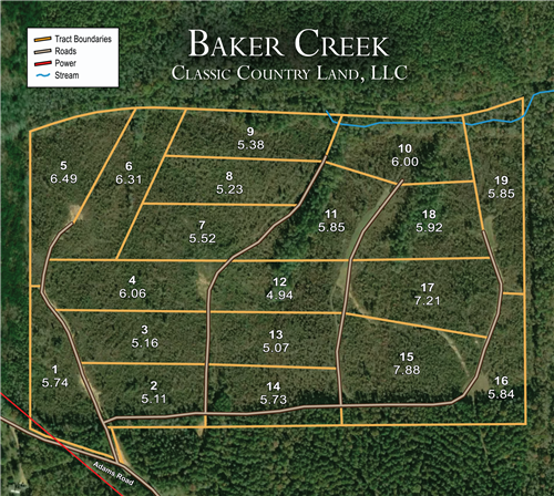 Tract layout map for Baker Creek Tract 18 in Fayette County, Alabama