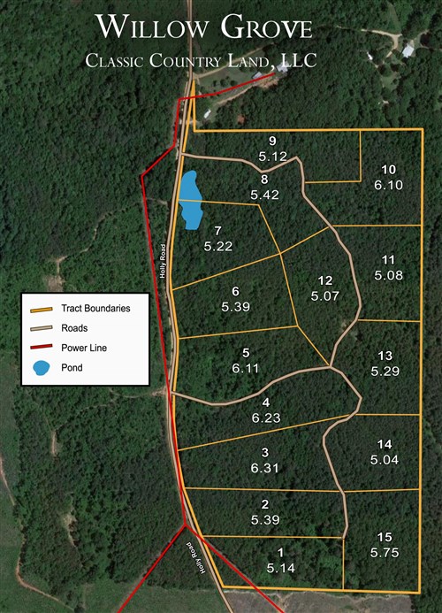 Tract layout map for Willow Grove Tract 6 in Lamar County, Alabama