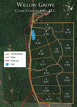 tract layout map for Willow Grove Tract 9, 5.12 acres for sale in Lamar County, Alabama