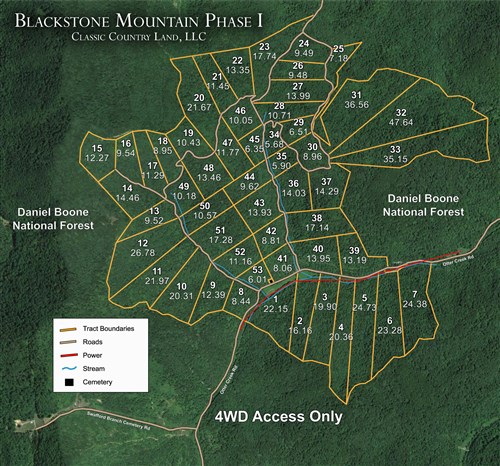 Tract layout map for Blackstone Mountain Tract 11 in Clay County, Kentucky