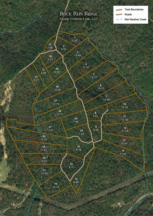 Tract layout map for Buck Run Ridge Tract 16 in Wayne County, Kentucky