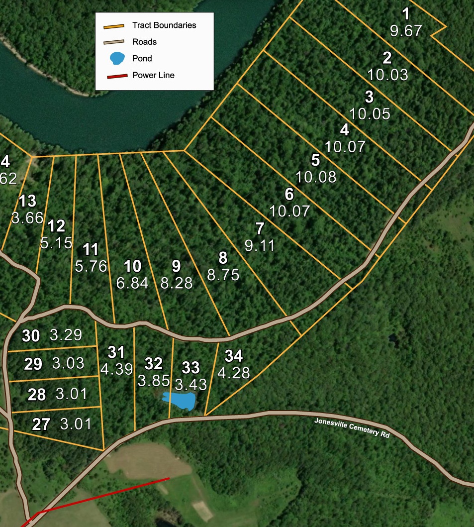 tract layout map for Riverbend Tract 3, 10.05 acres for sale in Wayne County, Kentucky