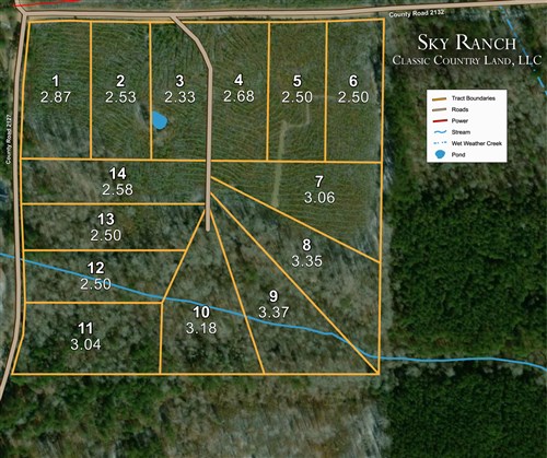 Tract layout map for Sky Ranch Tract 1 in Attala County, Mississippi