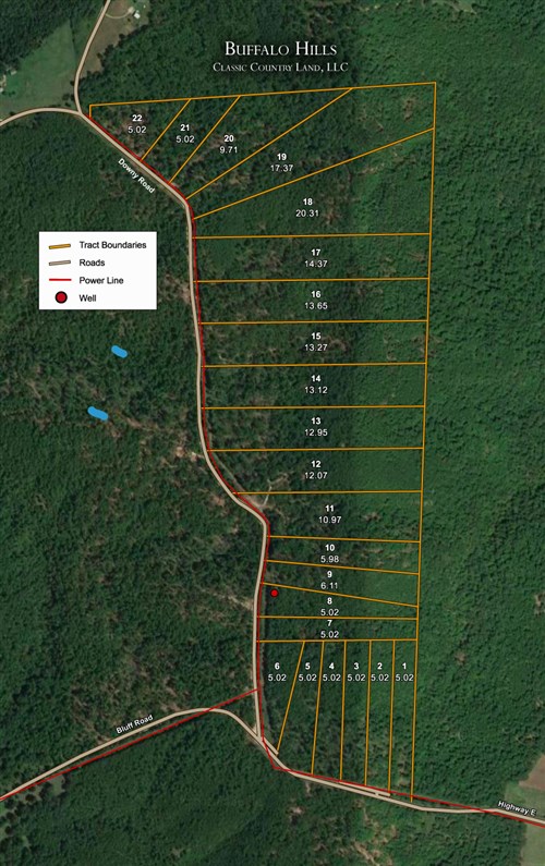 Tract layout map for Buffalo Hills Tract 22 in Dallas County, Missouri
