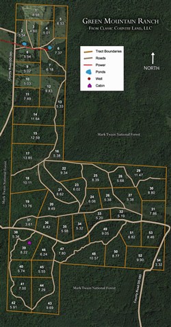 tract layout map for Green Mountain Ranch Tract 17, 13.85 acres for sale in Shannon County, Missouri
