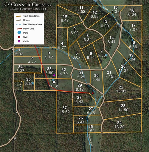 Tract layout map for Oconnor Crossing Tract 23 in Shannon County, Missouri