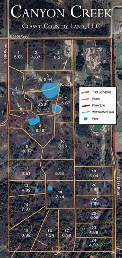 tract layout map for Canyon Creek Tract 4, 6.16 acres for sale in Lincoln County, Oklahoma