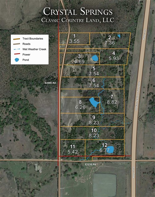 Tract layout map for Crystal Springs Tract 5 in McIntosh County, Oklahoma
