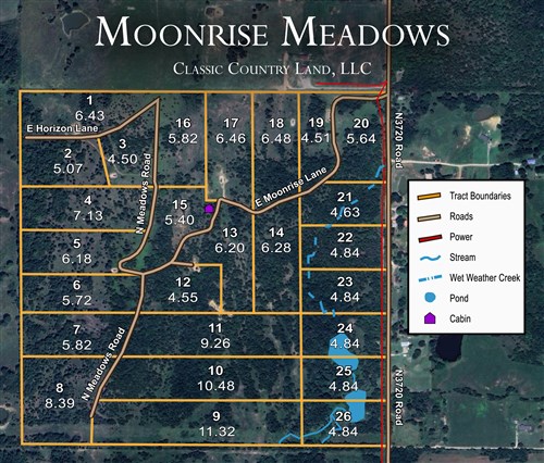 Tract layout map for Moonrise Meadows Tract 11 in Okfuskee County, Oklahoma