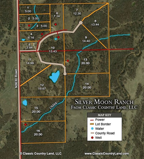 Tract layout map for Silver Moon Ranch Tract 10 in Okfuskee County, Oklahoma