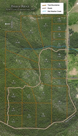 tract layout map for Indian Ridge Phase I Tract 5, 15.65 acres for sale in Pittsburg County, Oklahoma