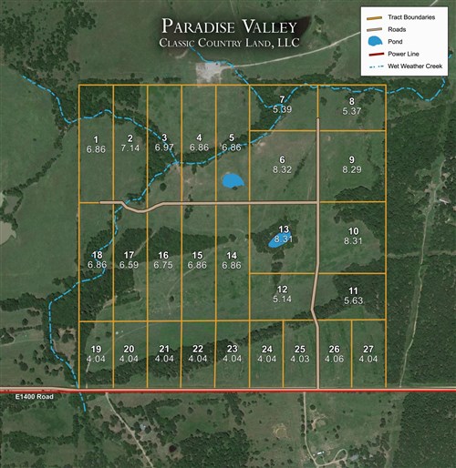Tract layout map for Paradise Valley Tract 20 in Pittsburg County, Oklahoma