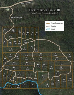 tract layout map for Trophy Ridge Phase III Tract 53, 5.58 acres for sale in Pushmataha County, Oklahoma