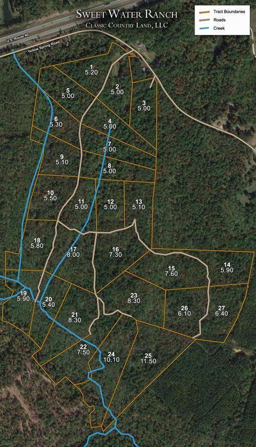 Tract layout map for Sweet Water Ranch Tract 27 in Decatur County, Tennessee
