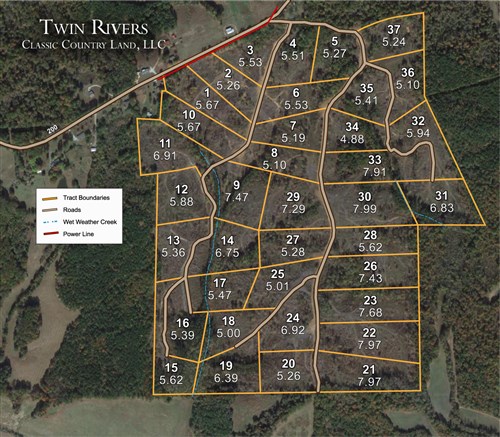Tract layout map for Twin Rivers Tract 20 in Henderson County, Tennessee