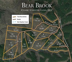 tract layout map for Bear Brook Tract 1, 9.21 acres for sale in Perry County, Tennessee