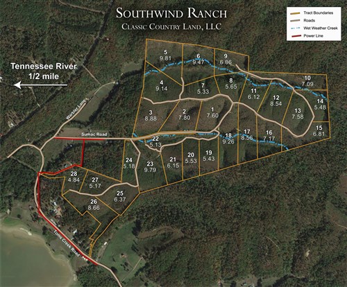 Tract layout map for Southwind Ranch Tract 9 in Perry County, Tennessee